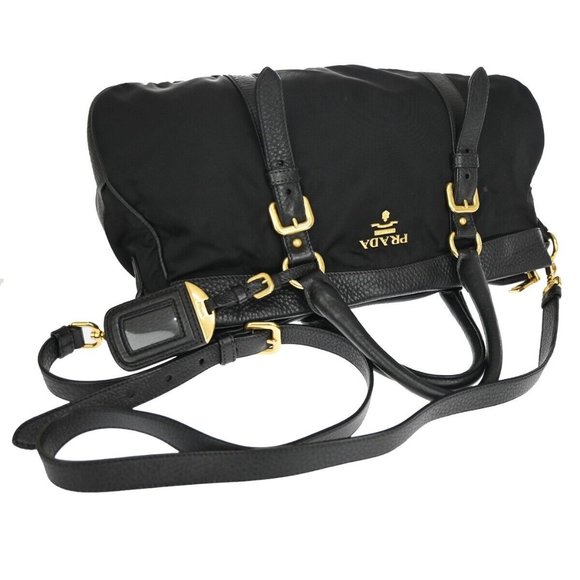 PRADA Logo Tessuto 2Way Shoulder Hand Bag Nylon Leather Black Nero 72YD575 - Picture 12 of 16
